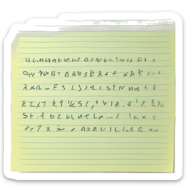a square-shaped sheet of paper with neatly written text, lines highlighted with highlighter, smooth handwriting sticker