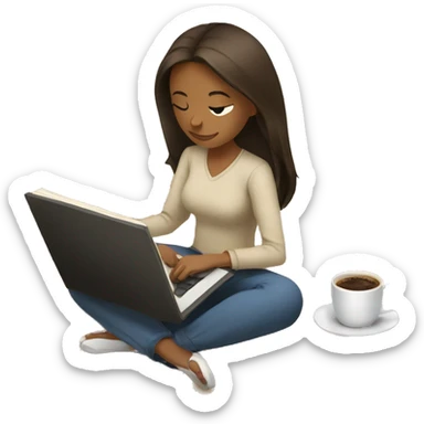 Female studying on beige rug with coffee  sticker