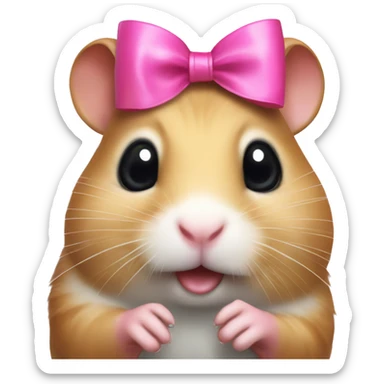 A hamster with a pink bow on its head with the pleading eyes  sticker
