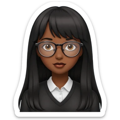 chica morena linda con cabello largo y fleco, con gafas sticker