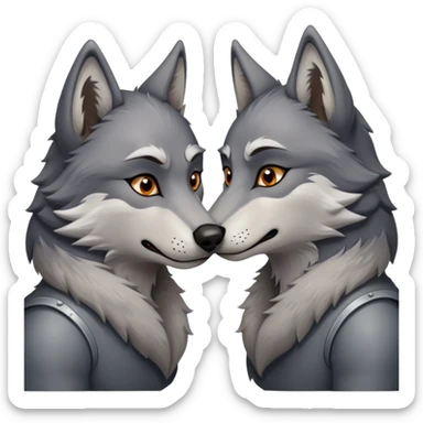 anthropomorphic male wolfs kissing  sticker