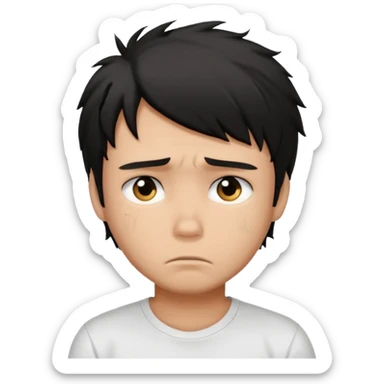 generate a pretty tan bratz boy with black messy hair looking sad. Wearing a white tshirt sticker