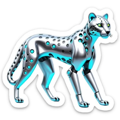 Shiny silvery metallic alloy advanced futuristic Cyberpunkcl cheetah (full body) sticker