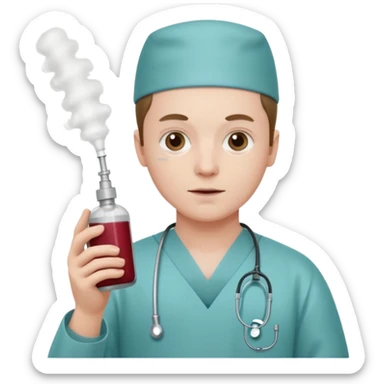 A victorian surgeon using a carbolic spray and wearing a gown sticker