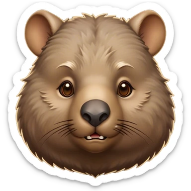 Cinematic Noble Wombat Portrait Emoji, Poised and regal, with a stout, muscular build and a dense, shaggy fur of earthy brown, deep-set soulful eyes with a hint of gruff wisdom, Simplified yet sharp and sophisticated features, highly detailed, glowing with a warm, dignified glow, high shine, intelligent and sturdy, stylized with an air of bushland majesty, focused and attentive, soft glowing outline, capturing the essence of a watchful and confident burrower, so majestic it feels as though it could plod out of the screen with effortless authority! sticker