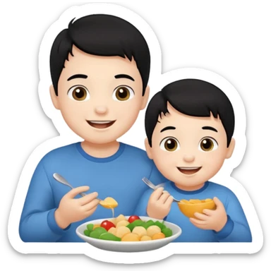 eating food well baby with happy face black hair girl and boy sticker