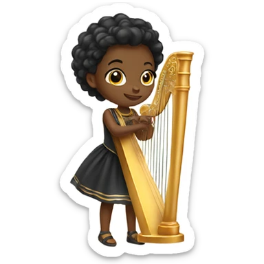 Pretty black girl in dress playing the harp  sticker