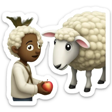 sheep looking at apple god sticker