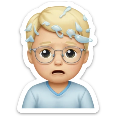 blond baby boy crying with glasses sticker