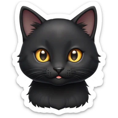 cinematic-cute-black-kitten cat-portrait-emoji,-head-tilted-playfully-and-inquisitively,-sleek-black-fur-with-subtle-hints-of-deep-gray,-simplified-yet-adorable-features,-highly-detailed,-glowing-with-a-warm,-friendly-glow sticker