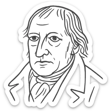 a hand drawn black outline portrait of philosopher Hegel with similar-sized eyes based a famous portrait of him sticker