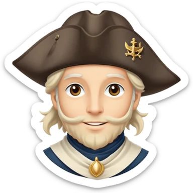 Clash of Clans aesthetic: Beautiful and Majestic Pirate Portrait Emoji, Rendered in serene confidence with a gentle, enigmatic smile and a regal tricorn hat, showcasing a distinguished, weathered build with a timeless bandana and soft, wise eyes in natural skin tone, Simplified yet exquisitely endearing features, highly detailed, glowing with a soft, drowsy maritime light, high shine, calm and heroic, stylized with an air of legendary seafaring elegance, soft glowing outline, capturing the essence of a majestic pirate whose noble spirit inspires epic adventures! sticker