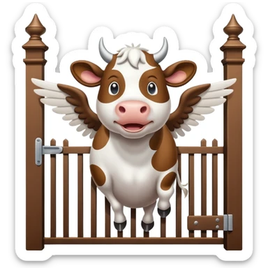 a flying cow with wings opening a gate  sticker