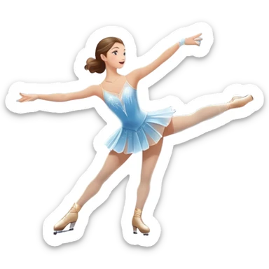 An icon showing a scenic ice rink with figure skater performing elegant moves under soft spotlight beams. Surrounded by audience stands and shimmering ice, the scene reflects harmony, grace, and the magic of figure skating. Transparent background included sticker