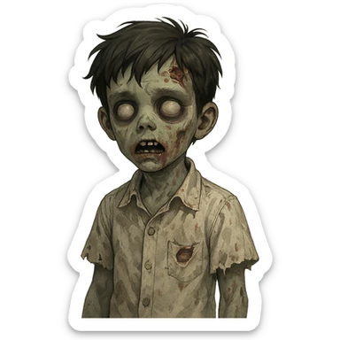 boy zombie with dark hair and white shirt, variation 1 sticker