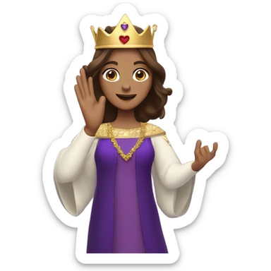 Caucasian long  brunette woman wearing formal royal purple robes and a crown whose shows hearts to the man she adores  sticker