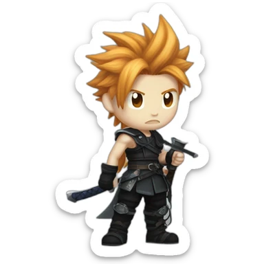 Ginger cloud strife with midgar clothes black and sword  sticker