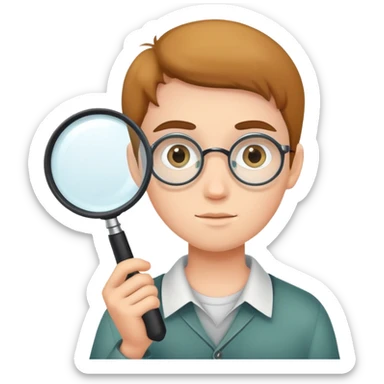 student with a magnifying glass sticker