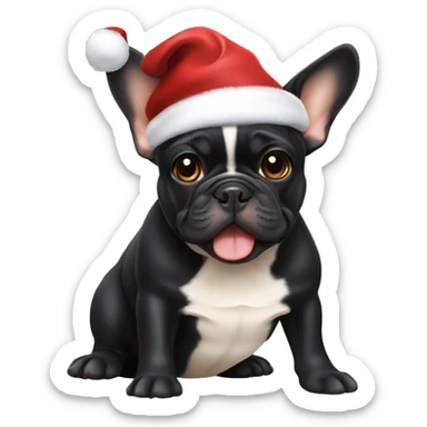 Black and tan French bulldog in Santa hat sticker