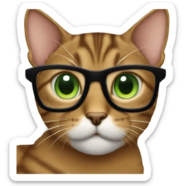 Green eyes Brown Tabby cat with eyeglasses on sticker