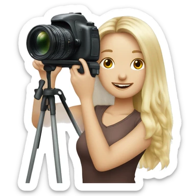 Blonde long haired girl taking a picture with a professional camera  sticker