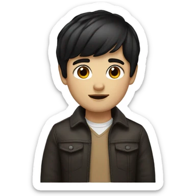 White boy short black hair with bangs brown eyes sticker