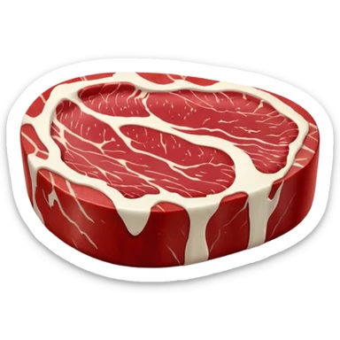 raw sirloin steak, deep red, white fat edge, fine marbling, muscle grain, oval shape, fresh, clean 3D, soft shadows, transparent background, emoji scale sticker