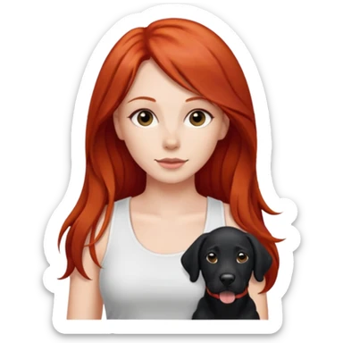 Long red hair woman with black lab and white tank sticker