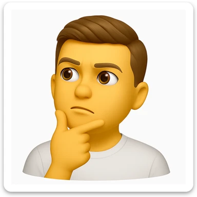 Based on these photos, make an emoji with facial features preserved, a man in a white T-shirt looks into the distance, thinks sticker