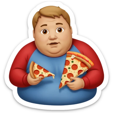 Fat man eating pizza sticker