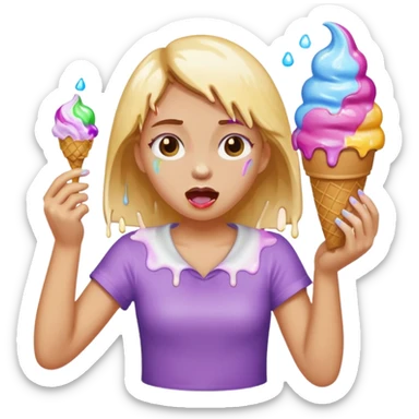 Girl throwing up ice cream sticker