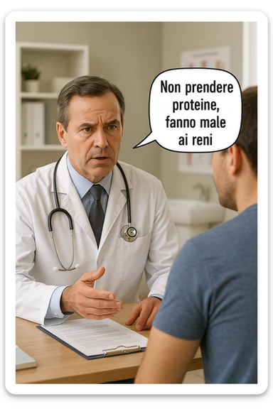 dottore che dice al paziente di non prendere proteine perchè fanno male ai reni in italiano sticker