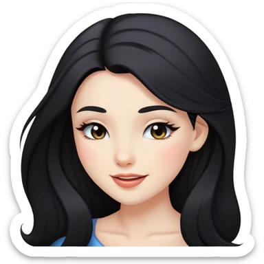 black long hair girl with soft makeup, winking sticker