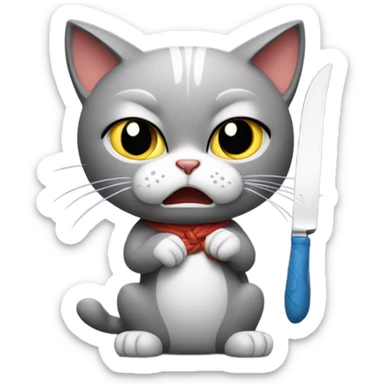 Angry cat with knife sticker