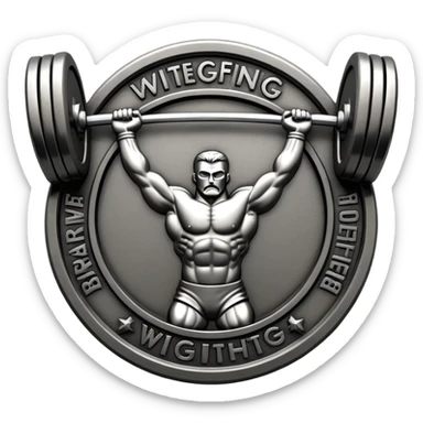 Emblem symbolizing weightlifting, featuring a barbell with heavy weights on either side, lifted above a strong, determined figure. The design conveys strength, focus, and the precision required in the sport. The barbell is centered, with a dynamic, bold style to emphasize power and athleticism.  sticker