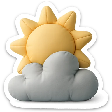 partly cloudy weather with sun peeking from behind a plush cushion cloud, soft edges, cushion style sticker