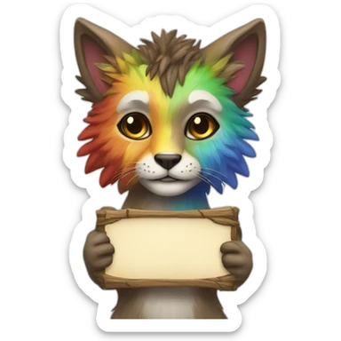 Feral Druid with rainbow fur holding up a sign sticker