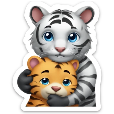 Cute tiger with blue eyes hugging a wombat sticker
