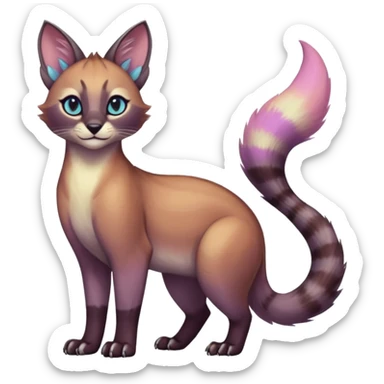 iridescent pastel glorious divine exotic cute cool beautiful shiny beautiful fantasy-caracal-civet-genet-sergal-vernid-Cacomistle-oncilla-animal-Fakémon-hybrid-fursona (full body) sticker