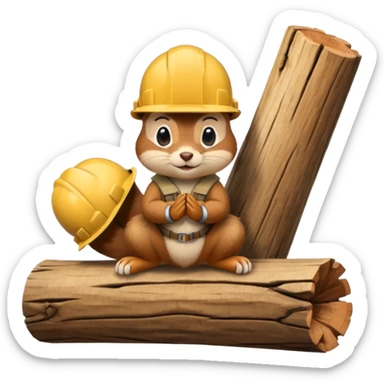  a chipmunk in a construction helmet kneels in front of a log sticker