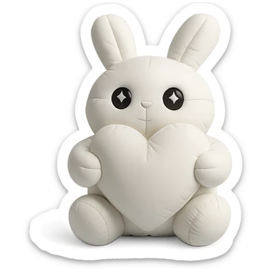 white bunny holding a big heart with sparkling eyes, cushion style sticker