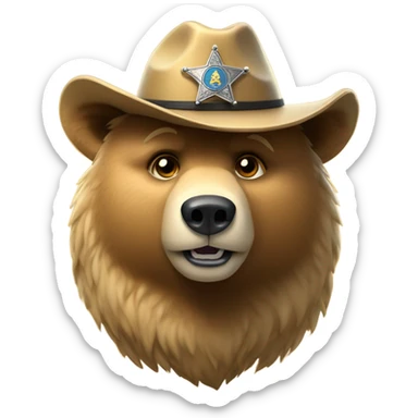 Golden grizzly bear with a sheriffs hat  sticker