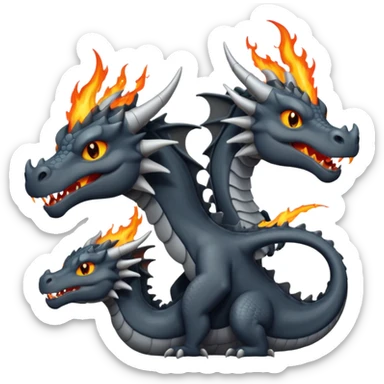 a minimalistic simple dark gray dragon with 3 heads that breathes fire sticker