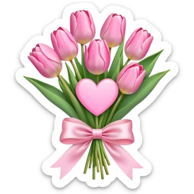 Pastel pink tulip bouquet with bow and heart sticker