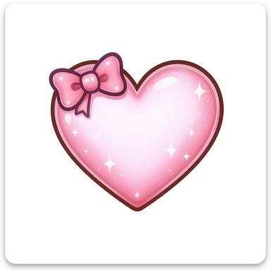 cute and shiny heart emoji with a bow accent, no background sticker