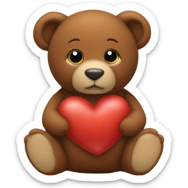 Un bébé nounours marron qui fait un câlin à une peluche coeur sticker