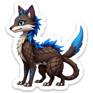 Kawaii dark edgy fantasy feline-vernid-sergal-fursona animal creature with a tufted tail full body with intricate markings  sticker