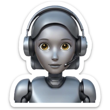 humanoid robot female, headset, robot face sticker