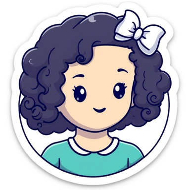 White girl with curly hair and white bow on her head sticker