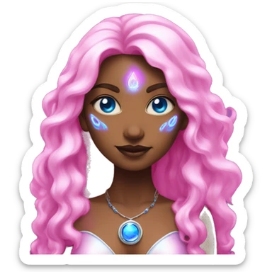 magical diva with pink andromedan skin long hair and blue eyes glowing third eye sticker